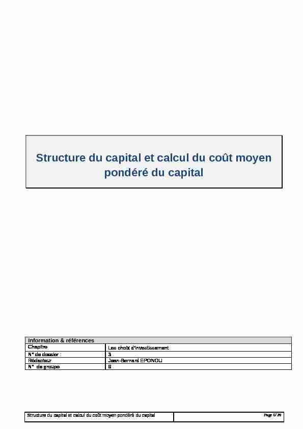 Structure du capital et calcul du coût moyen pondéré du capital