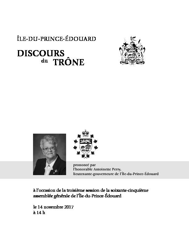 DISCOURS du TRÔNE - Prince Edward Island