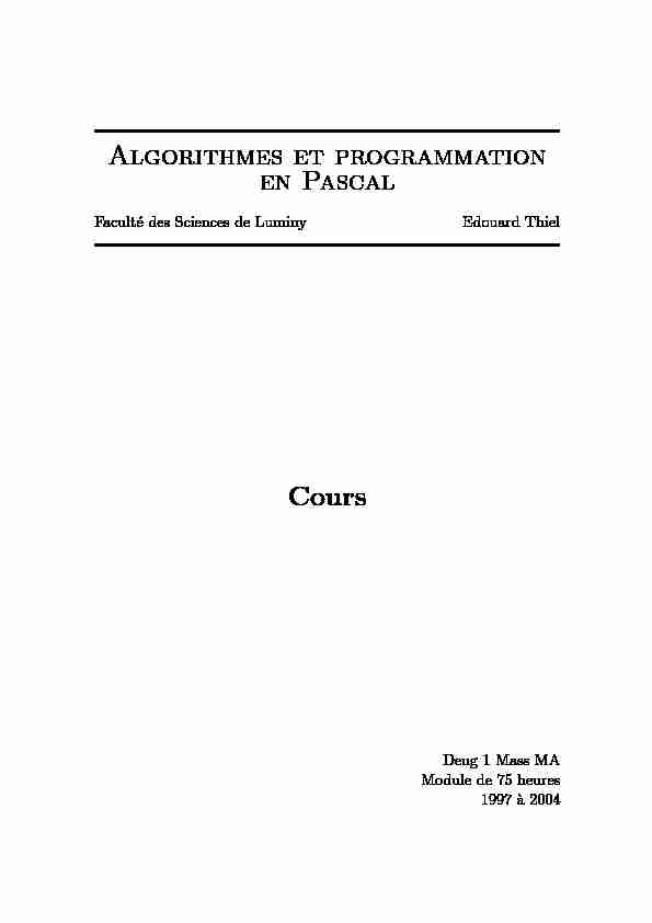 [PDF] Algorithmes et programmation en Pascal Cours