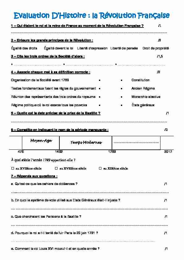 [PDF] Evaluation DHistoire : la Révolution Française