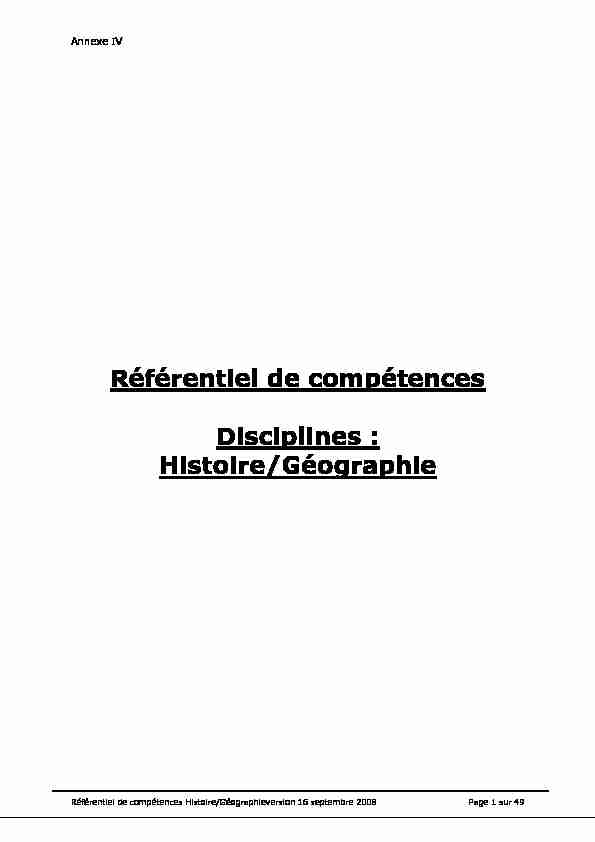 [PDF] Référentiel de compétences Disciplines : Histoire/Géographie