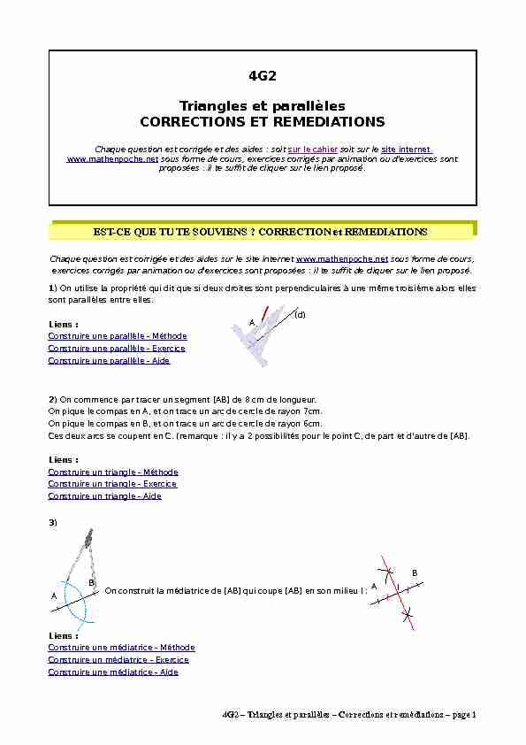 [PDF] 4G2 Triangles et parallèles CORRECTIONS ET REMEDIATIONS
