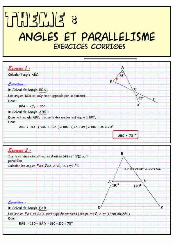 Angles et parallélisme - Exercices corrigés