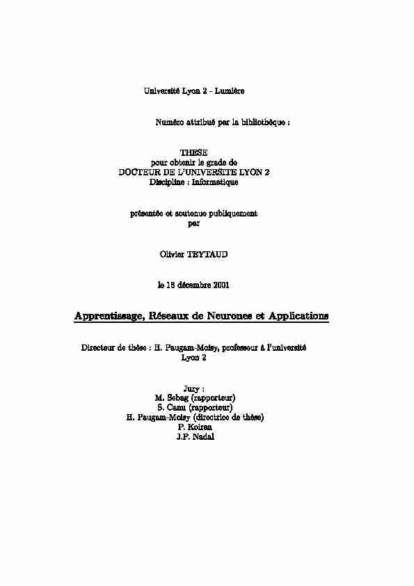 [PDF] Apprentissage, Réseaux de Neurones et Applications - Pages perso