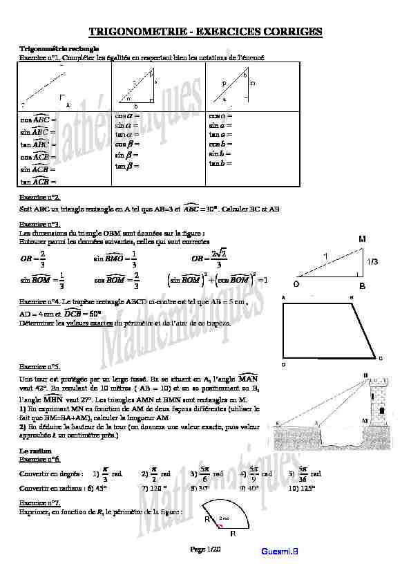 [PDF] trigonometrie exercices corriges