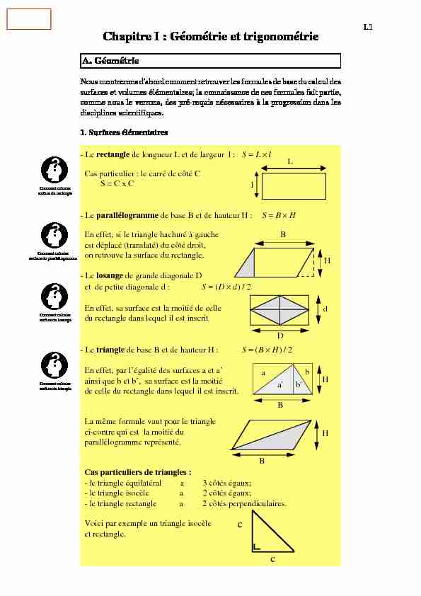 [PDF] Chapitre I : Géométrie et trigonométrie