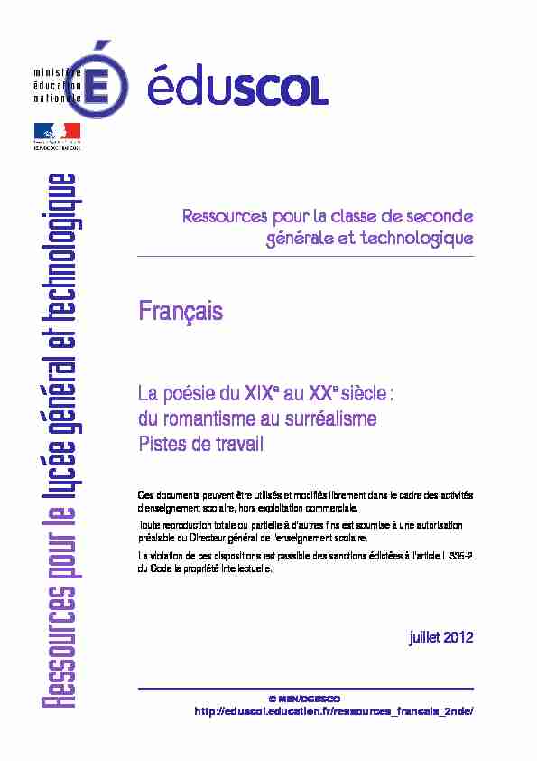 [PDF] La poesie du XIXe au XXe siecle - mediaeduscoleducationfr