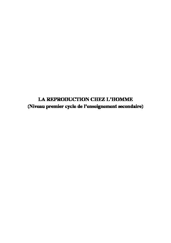 LA REPRODUCTION CHEZ LHOMME (Niveau premier cycle de l