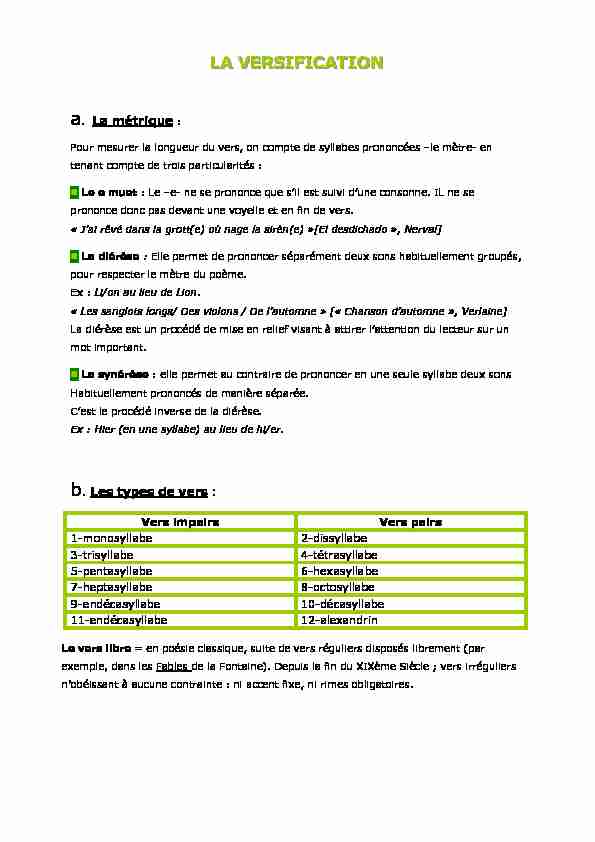 [PDF] LA VERSIFICATION - Lycée dAdultes