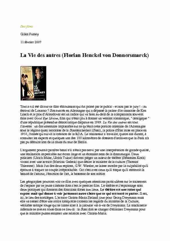 [PDF] La Vie des autres (Florian Henckel von Donnersmarck)