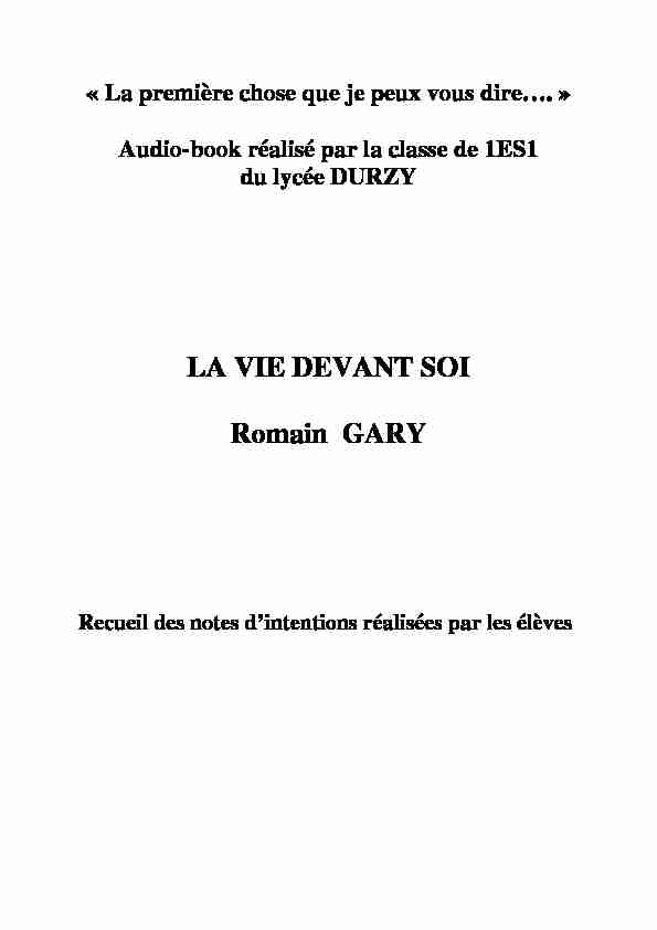 LA VIE DEVANT SOI Romain GARY