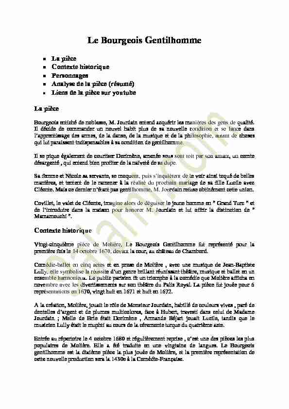 [PDF] Résumé de Bourgeois Gentilhomme - Tronc Commun - 9alami