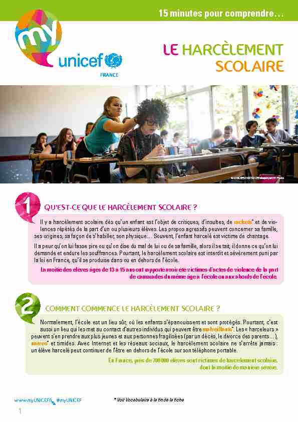 LE HARCÈLEMENT SCOLAIRE - UNICEF France