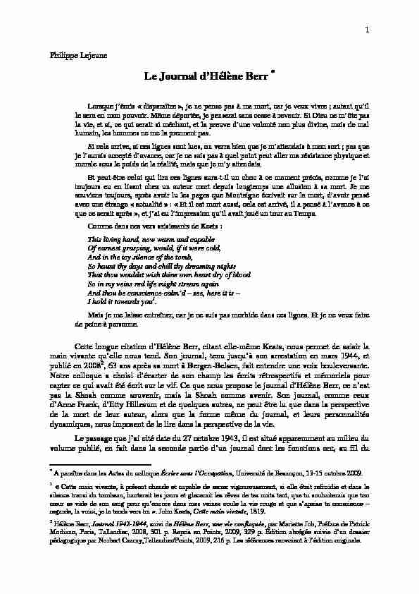 [PDF] Le Journal dHélène Berr - Autopacte