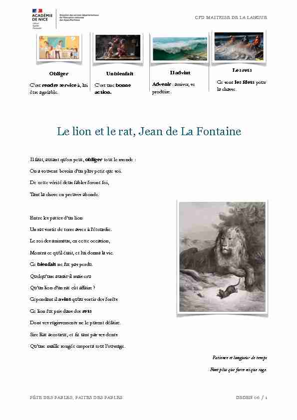 [PDF] Le lion et le rat LA FONTAINE C3
