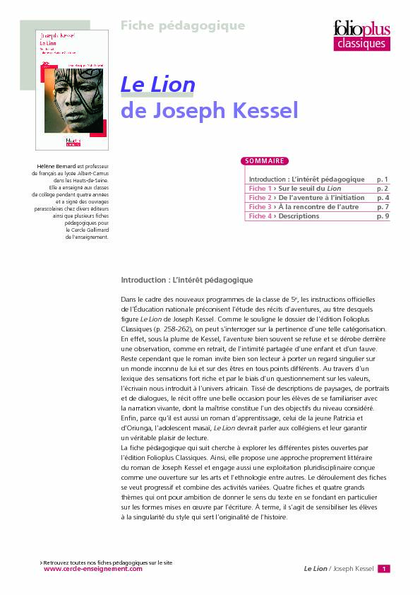 [PDF] Le Lion» de Joseph Kessel - Cercle Gallimard de lenseignement