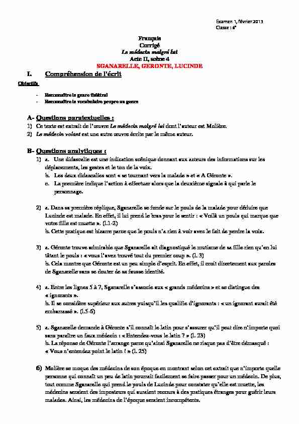 [PDF] I Compréhension de lécrit A- Questions paratextuelles : B