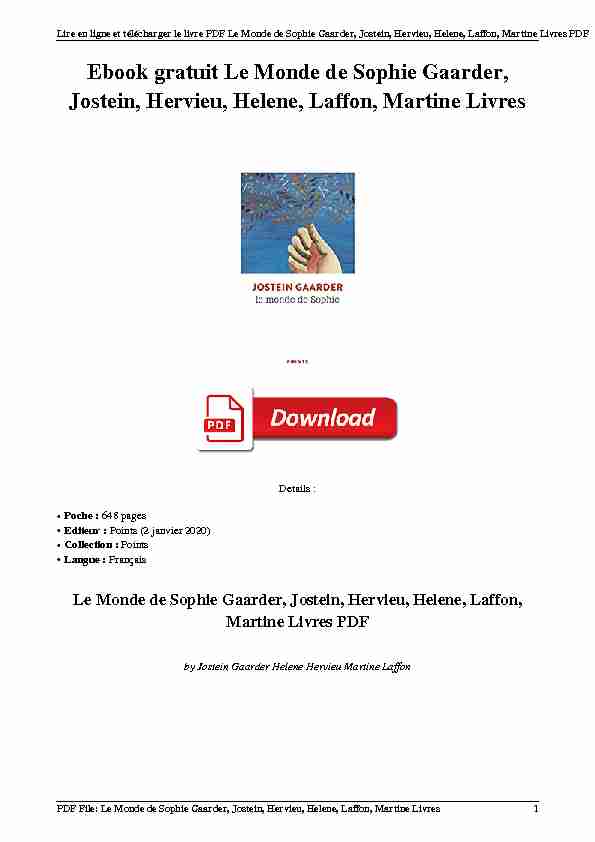 [PDF] [VGJ]⋙ Libro Le Monde de Sophie Gaarder, Jostein, Hervieu