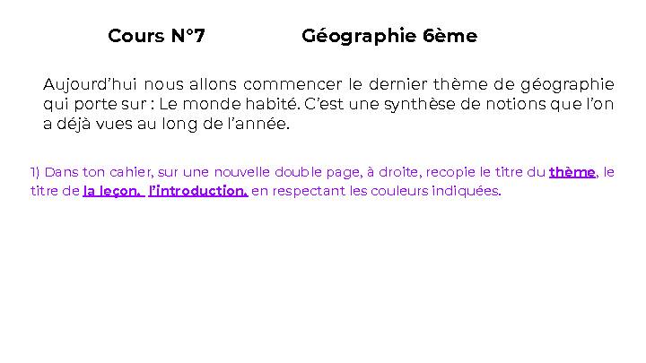 Cours N°7 Géographie 6ème