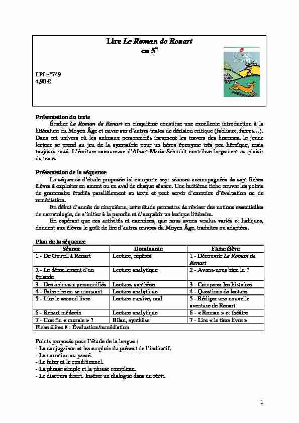[PDF] Lire Le Roman de Renart en 5 - Educalire