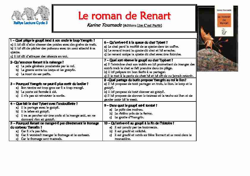 [PDF] Fiche de rallye lecture - Le roman de Renart