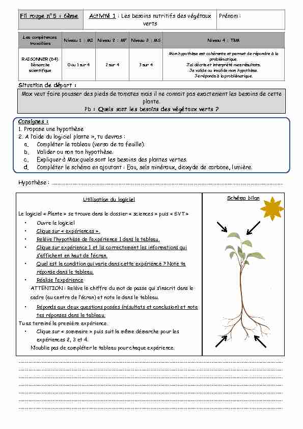 [PDF] Activité 1 Les besoins des plantes