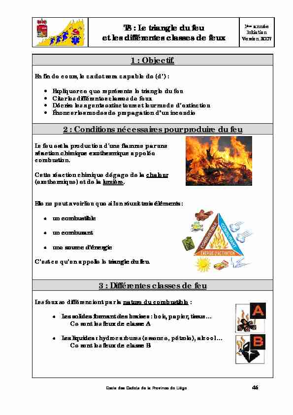 T8 : Le triangle du feu et les différentes classes de feux 1 : Objectif. 2
