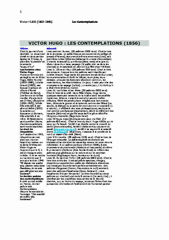 VICTOR HUGO : LES CONTEMPLATIONS (1856)