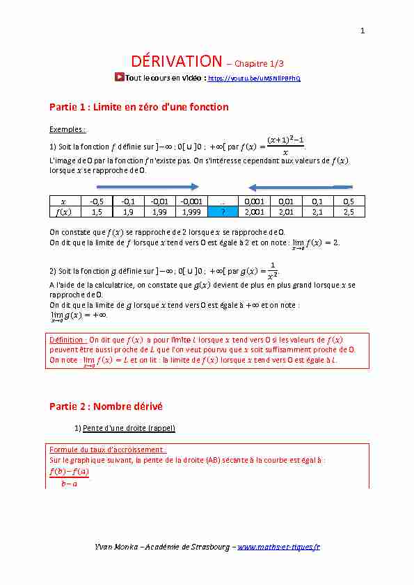 [PDF] DÉRIVATION (Partie 1) - maths et tiques