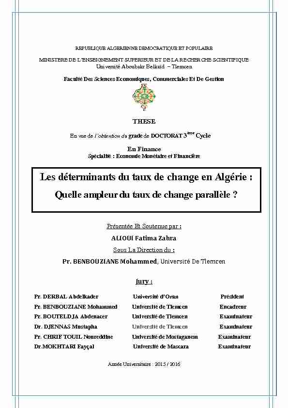 Les déterminants du taux de change en Algérie