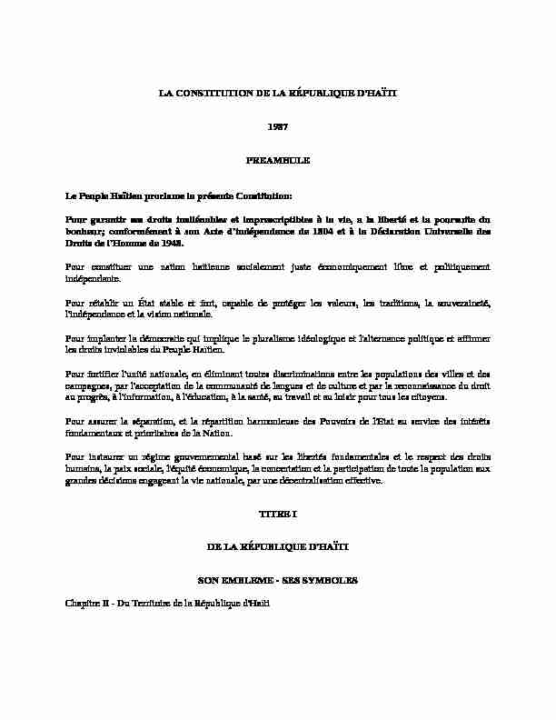 [PDF] LA CONSTITUTION DE LA RÉPUBLIQUE DHAÏTI 1987