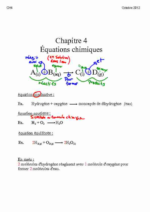 Chapitre 4 Équations chimiques - DSFM