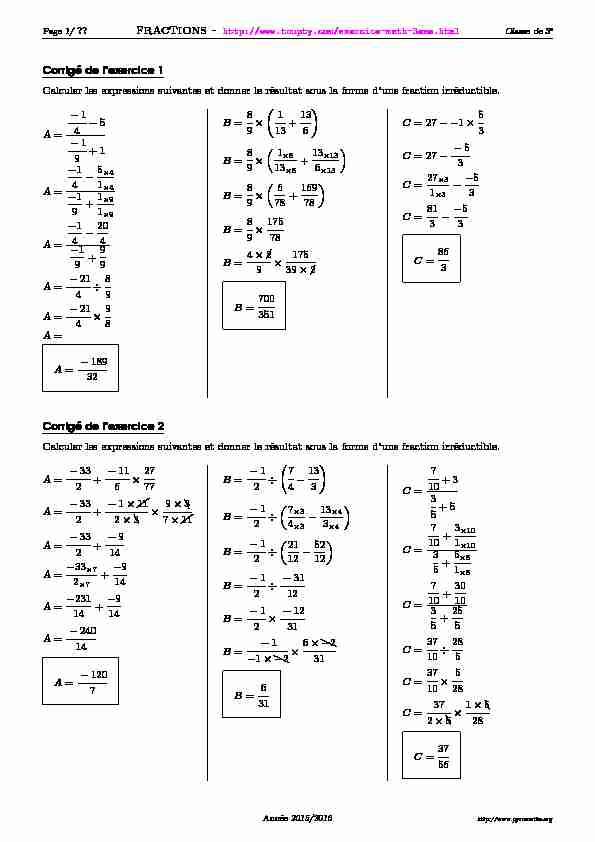 [PDF] exercices de mathématiques 3ème exercices sur les fractions - Toupty