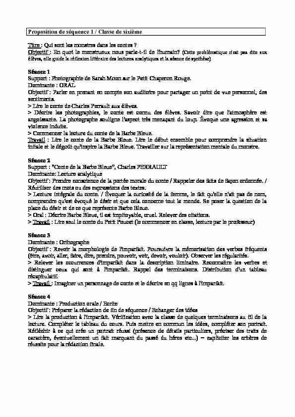 [PDF] Proposition de séquence 1 / Classe de sixième Titre  - Aix - Marseille