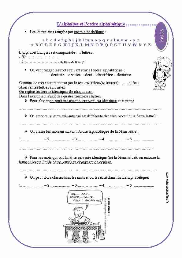 [PDF] Lalphabet et lordre alphabétique - Le Petit Journal des Profs