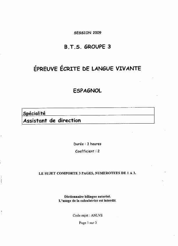[PDF] BTS GROUPE 3 EPREUVE ECRITE DE LANGUE  - Espagnol