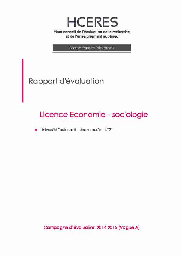 Evaluation de la licence Economie - sociologie de lUniversité