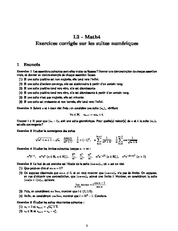 [PDF] L2 - Math4 Exercices corrigés sur les suites numériques