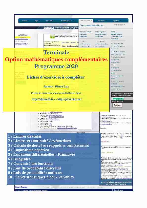 Terminale Option mathématiques complémentaires Programme 2020