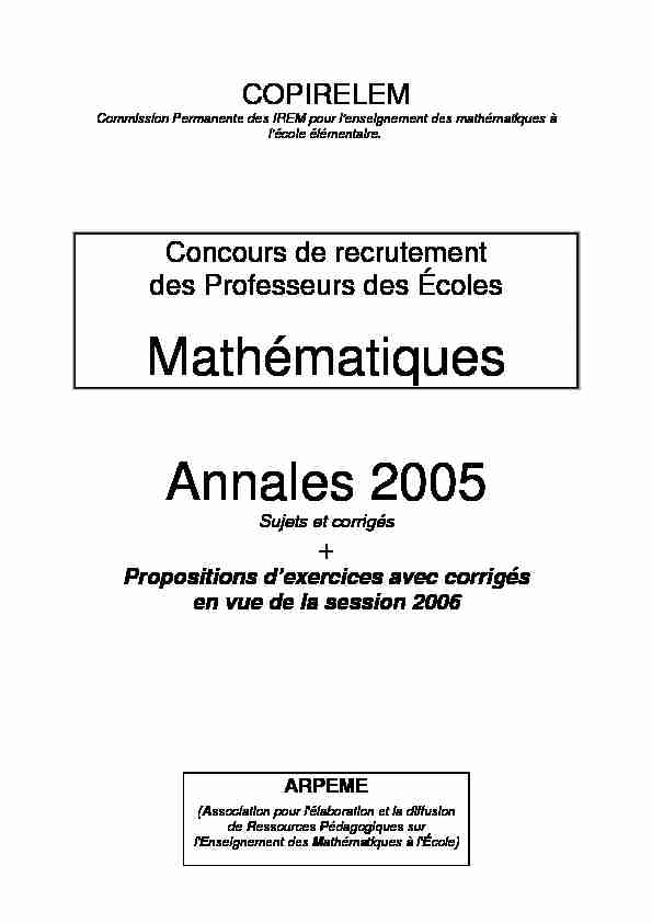 Mathématiques Annales 2005 - ARPEME