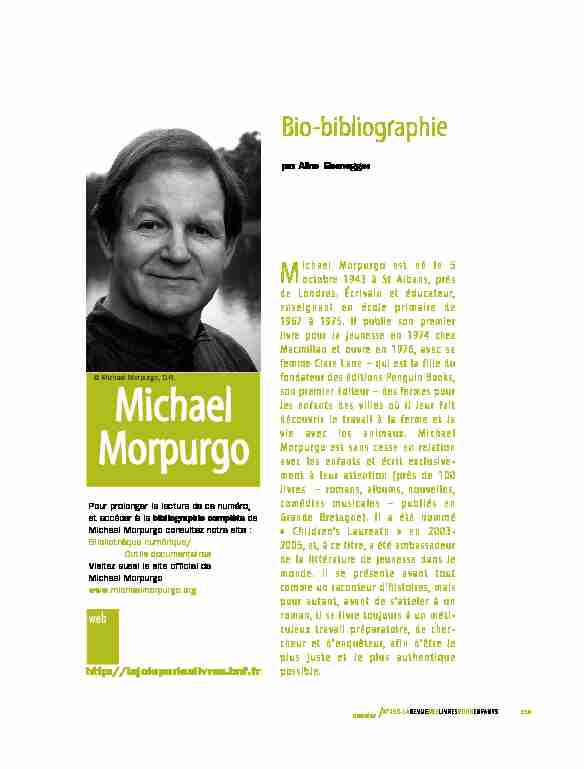 Dossier n° 250 : Michael Morpurgo - Bio-bibliographie - CNLJ