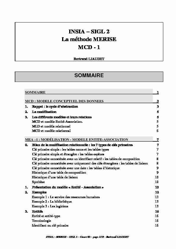 [PDF] INSIA – SIGL 2 La méthode MERISE MCD - 1