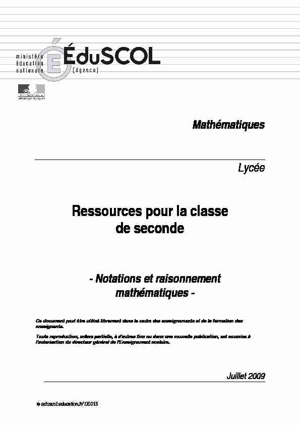 Ressources pour la classe de seconde - Notations et raisonnement