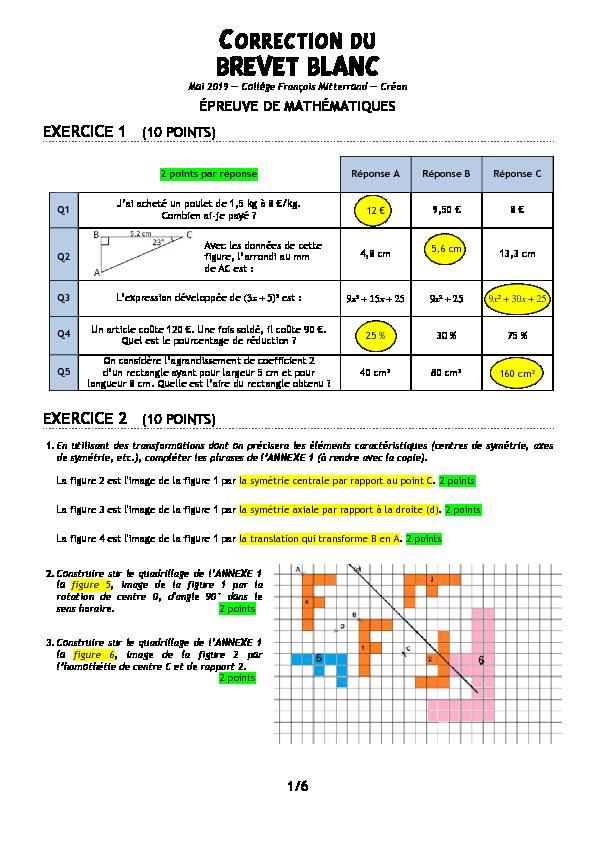 [PDF] Correction du Brevet Blanc de Mathématiques