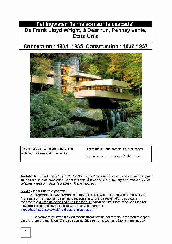 [PDF] Fallingwater la maison sur la cascade De Frank Lloyd Wright, à