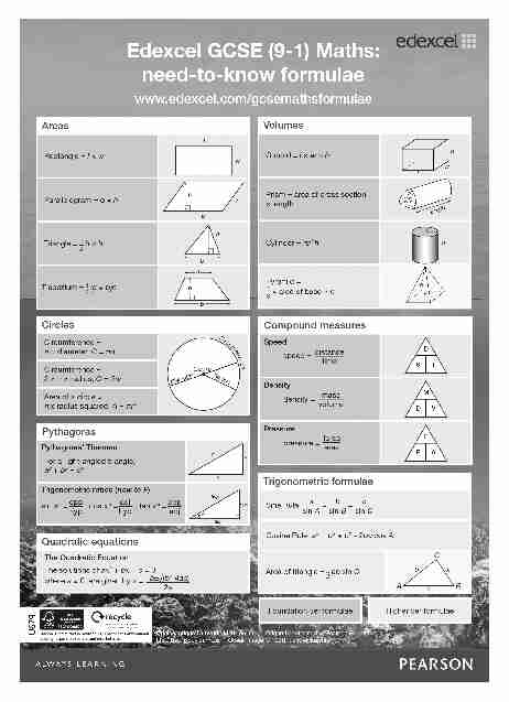 [PDF] GCSE Maths Formulae - Pearson qualifications