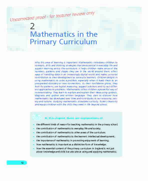 Mathematics in the Primary Curriculum
