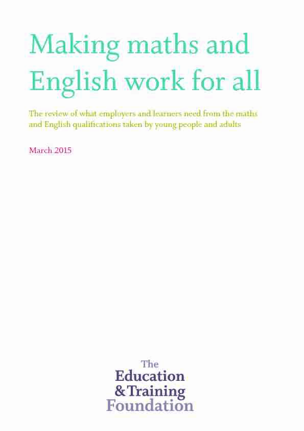 [PDF] Making maths and English work for all - The Education and Training
