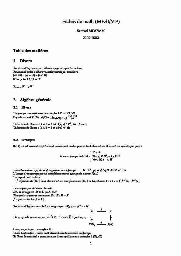 [PDF] Fiches de math (MPSI/MP) - LIX-polytechnique