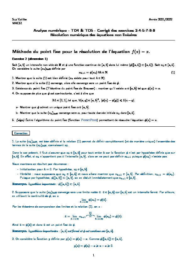 Méthode du point fixe pour la résolution de léquation fpxq “ x.